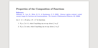 a task about properties of the composition of two functions