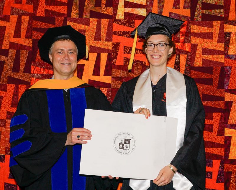 Math graduation, Spring 2002 Eric de Sturler with student Eileen Tracy, graduation 2019