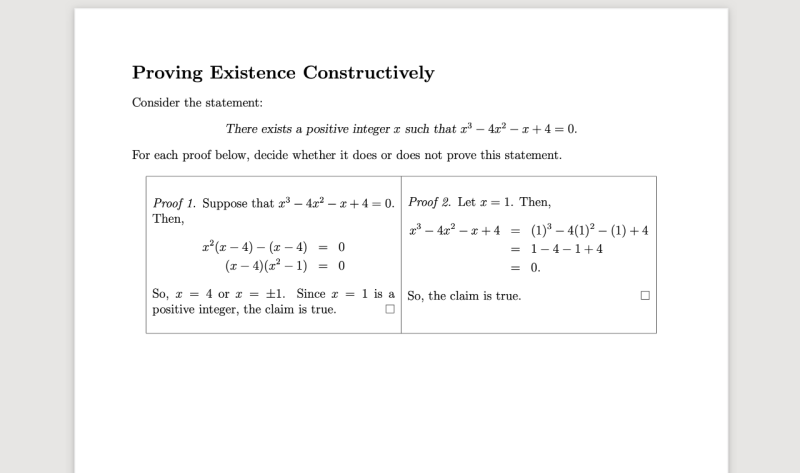 task for analyzing constructive existence proof
